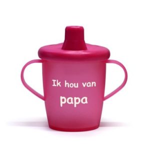 Afbeelding van Kiddyboo Love Cup Antilekbeker "Ik hou van papa" - fuchsia