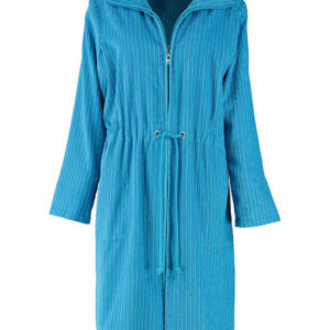 Afbeelding van Cawö korte dames badjas velours met rits blauw/turquoise  maat 36