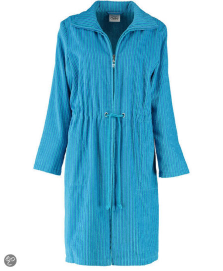 Afbeelding van Cawö korte dames badjas velours met rits blauw/turquoise  maat 36