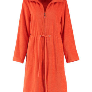 Afbeelding van Cawo korte dames badjas badstof met rits oranje maat 42