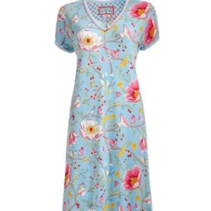 Afbeelding van PiP Studio home dress korte mouw Djoy Chinese Garden blauw 95% viscose 5% elasthaan