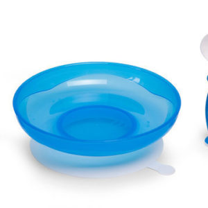 Afbeelding van Childhome - Plastic Bord + Bestek - Blauw & Wit