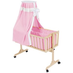 Afbeelding van Babywiegje babybedje schommelwieg wieg hout + matras hemeltje roze 401023