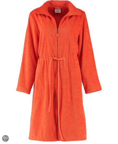 Afbeelding van Cawo korte dames badjas badstof met rits oranje maat 50