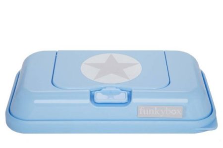 Afbeelding van Funkybox - Billendoekjes doosje To go - Licht Blauw met zilveren ster