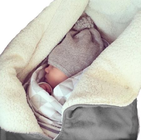 Afbeelding van Babydeken Nore - warme wrapper - suéde en bont - 85 * 85 cm - Grijs