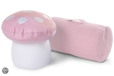 Afbeelding van CHILDWOOD - Paddestoelenpoef + transportzak - Roze met witte stippen
