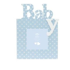 Afbeelding van Baby fotolijst blauw met wit en de tekst BABY