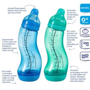 Afbeelding van Difrax - Double pack - S-babyflessen - Natural - 250 ml - blauw en aqua