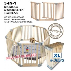 Afbeelding van Afgrendelhekje, traphek, tweelingbox, grondbox met boxkleed inklapbaar 8-zijdig