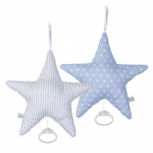 Afbeelding van ster muziekdoos lichtblauw witte ster & streep