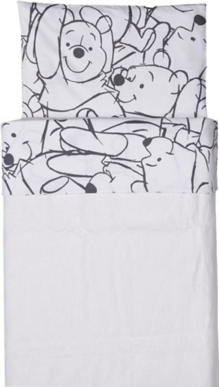 Afbeelding van Anel Pooh Fresh Mint - Wieg lakentje + kussensloop - 80x100 cm - Wit/Grijs