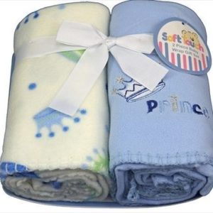 Afbeelding van Soft Touch baby omslagdoeken Prince - set van 2 stuks wit en blauw - kraamcadeau