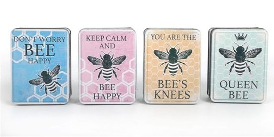 Afbeelding van opbergblikje Bee You are the Bee Knees geel (= jij bent cool)