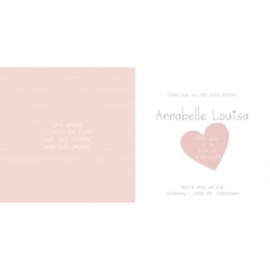 Afbeelding van 20 stuks geboortekaartje met roze hart 911.092